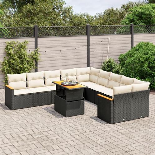 vidaXL 11-delige Loungeset met kussens poly rattan zwart, Tuin en Terras, Tuinsets en Loungesets, Loungeset, Nieuw, Rotan, Verzenden