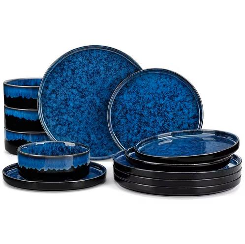 Zwart en Blauw Serviesset 12 of 24-delig – Keramisch Servies, Huis en Inrichting, Keuken | Servies, Compleet servies, Nieuw, Keramiek