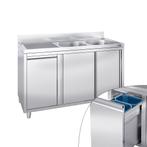 GGM Gastro | Spoelbakkast - 1400x700mm - met vuilnisbak & 2, Verzenden, Nieuw in verpakking, RVS Meubilair
