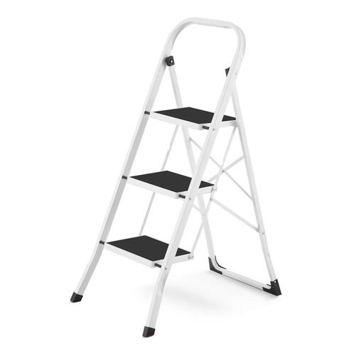 Huishoudtrap 3 treden - stalen ladder - opvouwbaar - wit..., Doe-het-zelf en Verbouw, Ladders en Trappen, Nieuw, Ophalen of Verzenden