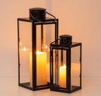 Zwarte Metalen Lantaarn Set – 2 stuks - 24 en 35 cm –, Verzenden, Nieuw, Zwart