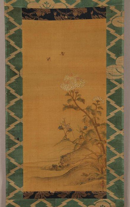 Chrysanthemumbloem () - With signature Ein hitsu  -, Antiek en Kunst, Antiek | Overige Antiek