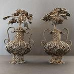 Paar potjes met palmtakken in filigraan. - Zilver -, Antiek en Kunst