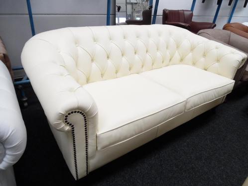 Chesterfield Maarssen ! Creme Leren 3 Zits Chesterfield Bank, Huis en Inrichting, Banken | Bankstellen, Rechte bank, Zo goed als nieuw