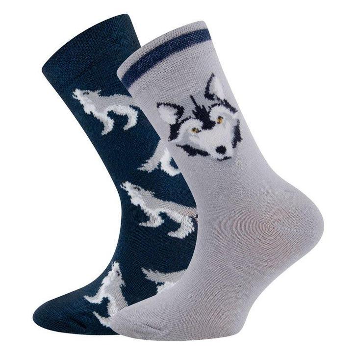 Dubbelpak Kindersokken Grijs en Blauw met Wolven - 23/26 NIE, Kinderen en Baby's, Kinderkleding | Schoenen en Sokken, Nieuw, Ophalen of Verzenden