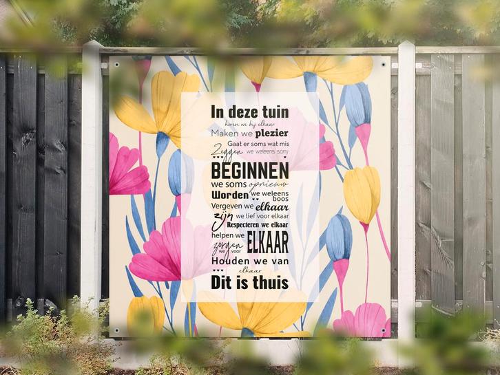 NR 1431: Tuinposter dit is thuis 180x180cm, Tuin en Terras, Tuinwanddecoratie, Nieuw