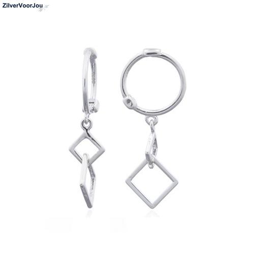 Zilveren huggie oorringen vierkantjes, Sieraden, Tassen en Uiterlijk, Oorbellen, Nieuw, Verzenden