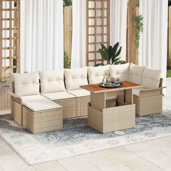 vidaXL Tuin Sofa Set met opslag 8 pcs Beige Poly riet, Tuin en Terras, Tuinsets en Loungesets, Nieuw, Rotan, Verzenden