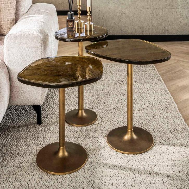 *WOONWINKEL* Bijzettafels Goudkleurig Glas Hoog, Huis en Inrichting, Tafels | Bijzettafels, Nieuw, Verzenden