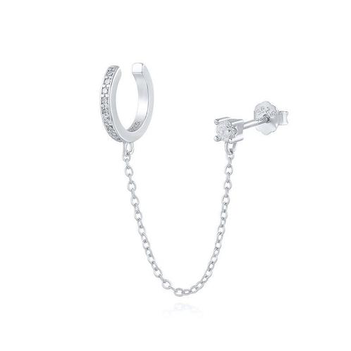 925 zilveren oorsteker met ear cuff en mini zirkonias, Sieraden, Tassen en Uiterlijk, Kettinghangers, Nieuw, Verzenden
