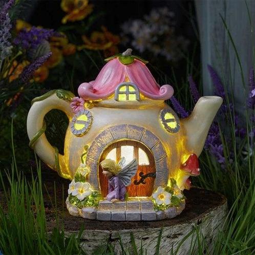 Solar Huisje - Fairy Flowerpot - 24 cm, Tuin en Terras, Tuinbeelden, Overige typen, Nieuw, Overige materialen, Verzenden