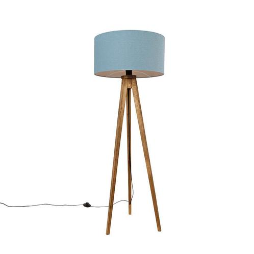Landelijke tripod vintage hout met kap lichtblauw 50 cm -, Huis en Inrichting, Lampen | Vloerlampen, Nieuw, Overige materialen