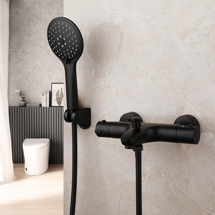 Bad kraan zwart thermostatisch met 3 standen handdouche, Doe-het-zelf en Verbouw, Sanitair, Kraan, Nieuw, Verzenden