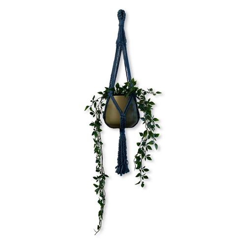 Plantenhanger Funky Petrol Blauw - Katoen - Macramé -, Huis en Inrichting, Woonaccessoires | Overige, Nieuw, Ophalen of Verzenden