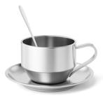 My Green Deal – RVS Koffiekop Set – Met Schotel & Lepel, Verzenden, Nieuw