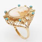 Ring - 18 karaat Geel goud - 0.08ct. tw. Turquoise, Nieuw