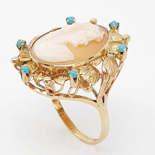 Ring - 18 karaat Geel goud - 0.08ct. tw. Turquoise, Sieraden, Tassen en Uiterlijk, Ringen