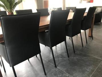 Set van 8 leren eetkamerstoelen - zwart leer beschikbaar voor biedingen