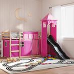 vidaXL Stapelbed met glijbaan en gordijnen roze 90x200 cm, 90 cm, Eenpersoons, Verzenden, Nieuw