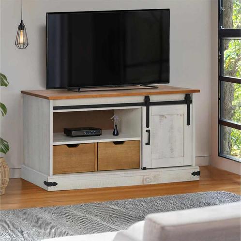 vidaXL Tv-meubel HALDEN met schuifdeur wit 110x40x60 cm, Huis en Inrichting, Kasten | Televisiemeubels, Nieuw, Grenenhout, Verzenden
