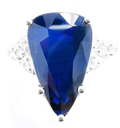 Ring - 18 karaat Witgoud, Safier GEEN HIT 5,24ct LOTUS, Sieraden, Tassen en Uiterlijk, Ringen