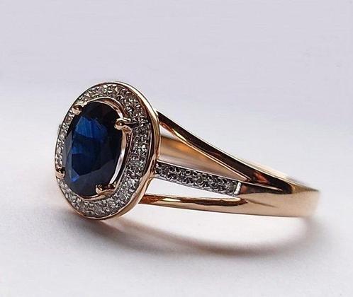 Ring - 14 karaat Roségoud - 1.09ct. tw. Saffier - Diamant -, Sieraden, Tassen en Uiterlijk, Ringen