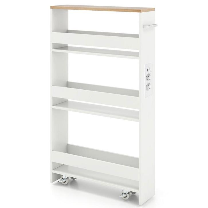 LIVSK Ultradunne Opbergkar met Oplaadstation - 4-laags Keuke, Doe-het-zelf en Verbouw, Zwenkwielen, Nieuw, Verzenden