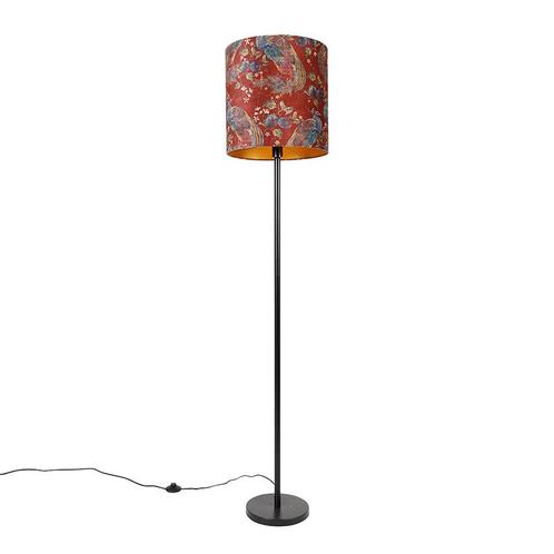 Vloerlamp zwart kap pauw dessin rood 40 cm  - Simplo, Huis en Inrichting, Lampen | Vloerlampen, Nieuw, Overige materialen, 150 tot 200 cm