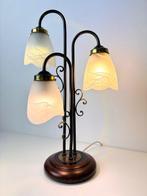 Tafellamp - Franse tulpen lamp - Glas, Hout, Koper
