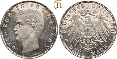 3 Mark 1910 D Kaiserreich: Bayern: Otto, 1886-1913:, Postzegels en Munten, Munten | Europa | Niet-Euromunten, Verzenden