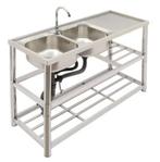 Vrijstaande RVS Dubbele Spoelbak – Keuken en Restaurant, Verzenden, Nieuw