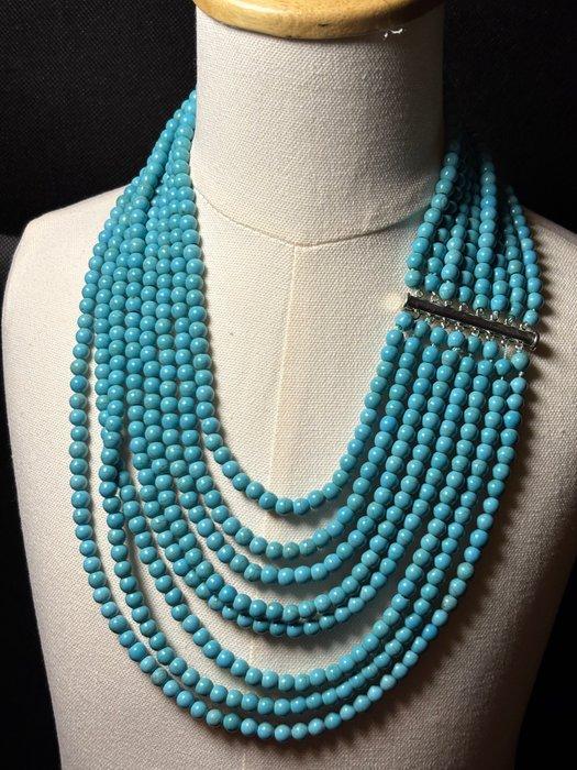 Verzilveren sluiting, blauwe turkoois ketting - Halsketting, Antiek en Kunst, Curiosa en Brocante