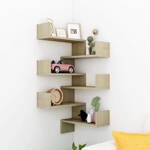 vidaXL Hoekwandschapen 2 st 40x40x50 cm bewerkt hout sonoma, Huis en Inrichting, Woonaccessoires | Wandplanken en Boekenplanken