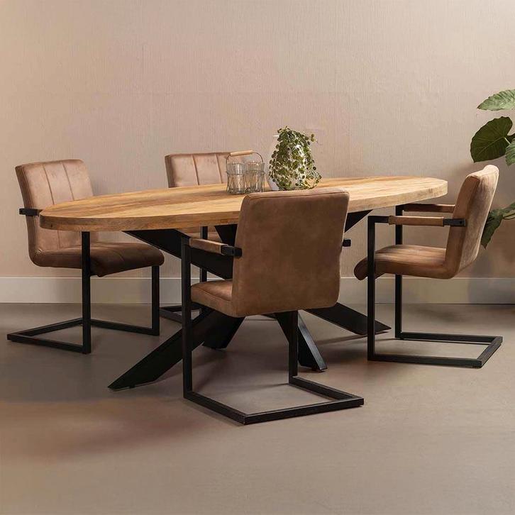 Mangohouten Eettafel Ovaal Oscar 260x120 cm (6cm), Huis en Inrichting, Tafels | Eettafels, 100 tot 150 cm, 200 cm of meer, Ovaal