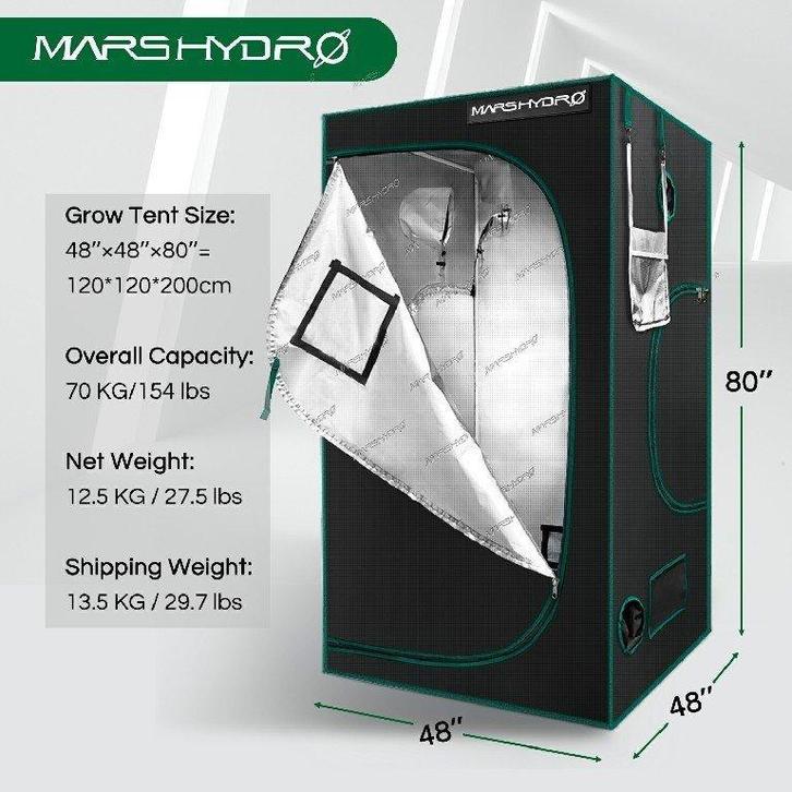 Mars Hydro 120x120x200 Grow Tent, Tuin en Terras, Kweekspullen, Kweektent, Nieuw, Verzenden