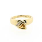 Gouden solitair ring met citrien en diamant | 0,04 ct., Sieraden, Tassen en Uiterlijk, Ringen, Gebruikt, Overige kleuren, Ophalen of Verzenden