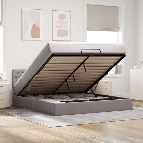vidaXL Bed poef met matras en LEDs 180x200 cm stof taupe, Huis en Inrichting, Slaapkamer | Bedden, 80 cm, 200 cm, Eenpersoons