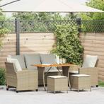 vidaXL 6-delige Loungeset met kussens poly rattan beige, Verzenden, Nieuw, Rotan, Loungeset