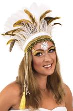 Verentooi Bruin Wit Goud Veren Tooi Witte Hoofdtooi Indianen, Ophalen of Verzenden, Nieuw, Carnaval