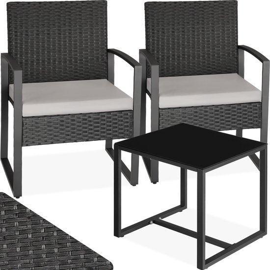 2dekans | tectake® - wicker zitgroep 2x fauteuils met tafel,, Tuin en Terras, Tuinsets en Loungesets, Zo goed als nieuw, Ophalen of Verzenden