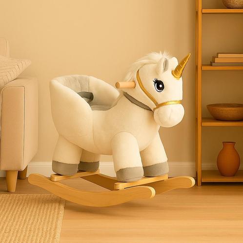 Pluche Houten Hobbelpaard Eenhoorn - Wit - Morgen Spelen!, Kinderen en Baby's, Speelgoed | Hobbelfiguren, Nieuw, Ophalen of Verzenden
