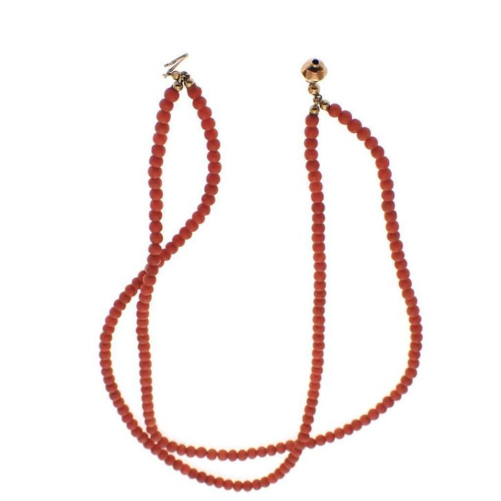 Bloedkoraal kralen collier met gouden slot; Antiek | 38 cm, Sieraden, Tassen en Uiterlijk, Kettingen, Overige kleuren, Gebruikt