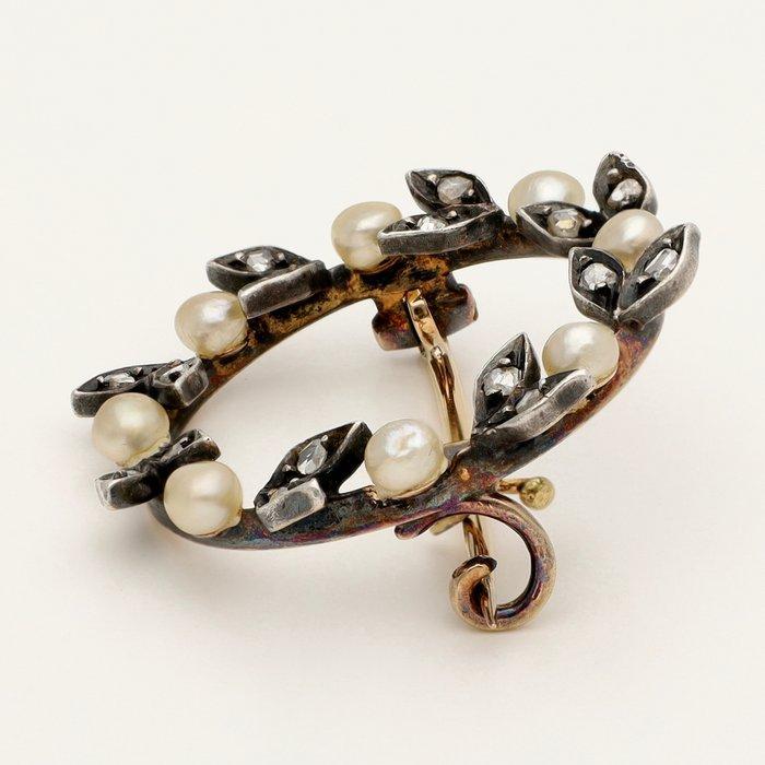 Broche - 18 karaat Geel goud Diamant (Natuurlijk) - Parel, Sieraden, Tassen en Uiterlijk, Antieke sieraden