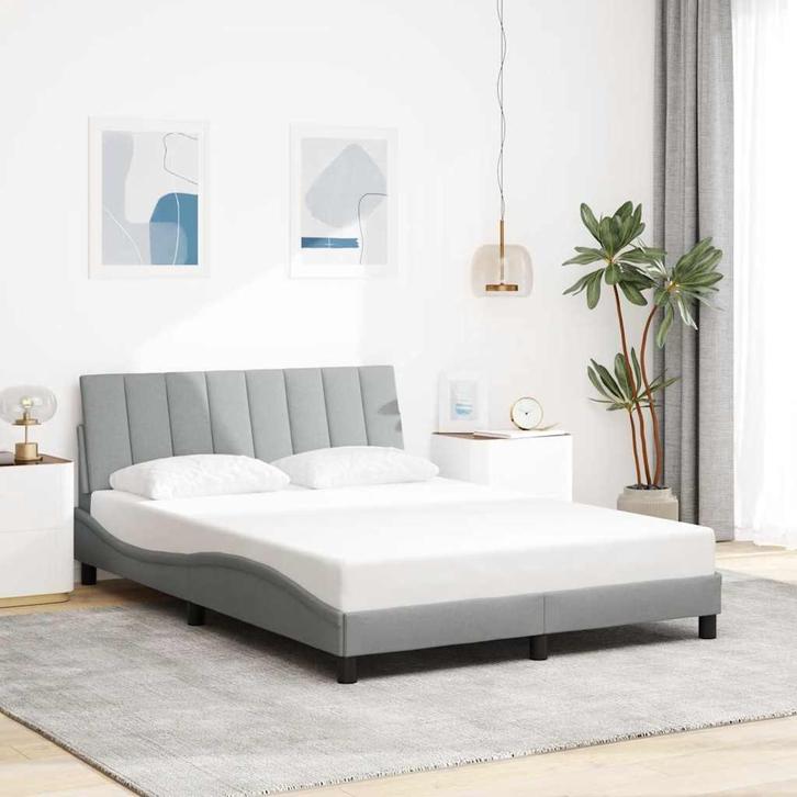 vidaXL Bedframe zonder matras Hanko stof lichtgrijs, Huis en Inrichting, Slaapkamer | Bedden, 140 cm, 200 cm, Grijs, Tweepersoons