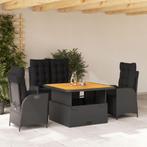 vidaXL 4-delige Tuinset met kussens poly rattan zwart, 4 zitplaatsen, Nieuw, Tuinset, Verzenden