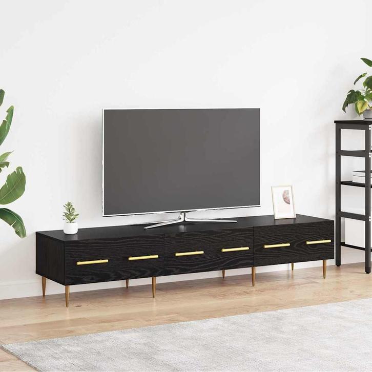 vidaXL TV-kast met lade Zwart Eiken 150 x 36 x 30 cm Bewerkt, Huis en Inrichting, Kasten | Televisiemeubels, Nieuw, Minder dan 50 cm
