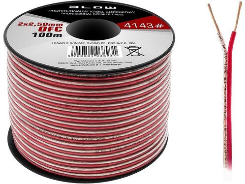 OFC luidsprekerkabel 2 x 2.50 mm transparant/rood op rol 100, Doe-het-zelf en Verbouw, Overige Doe-het-zelf en Verbouw, Nieuw