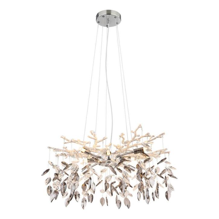 Hanglamp DANNA ø61CM  G9 Chroom 8-Lichts Smoked, Huis en Inrichting, Lampen | Hanglampen, 75 cm of meer, Nieuw, Metaal, Ophalen of Verzenden