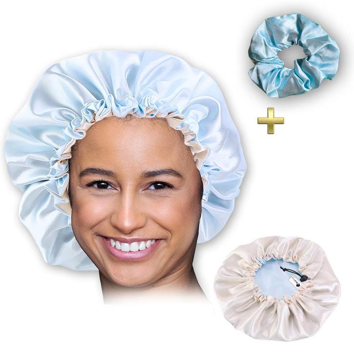 Lichtblauwe Satijnen Slaapmuts / Haar bonnet van Satijn / Sa, Sieraden, Tassen en Uiterlijk, Uiterlijk | Haarverzorging, Nieuw