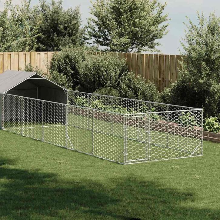 vidaXL Hondenkennel met ren 8x2x1,5 m gegalvaniseerd staal, Dieren en Toebehoren, Hondenhokken, Nieuw, Verzenden